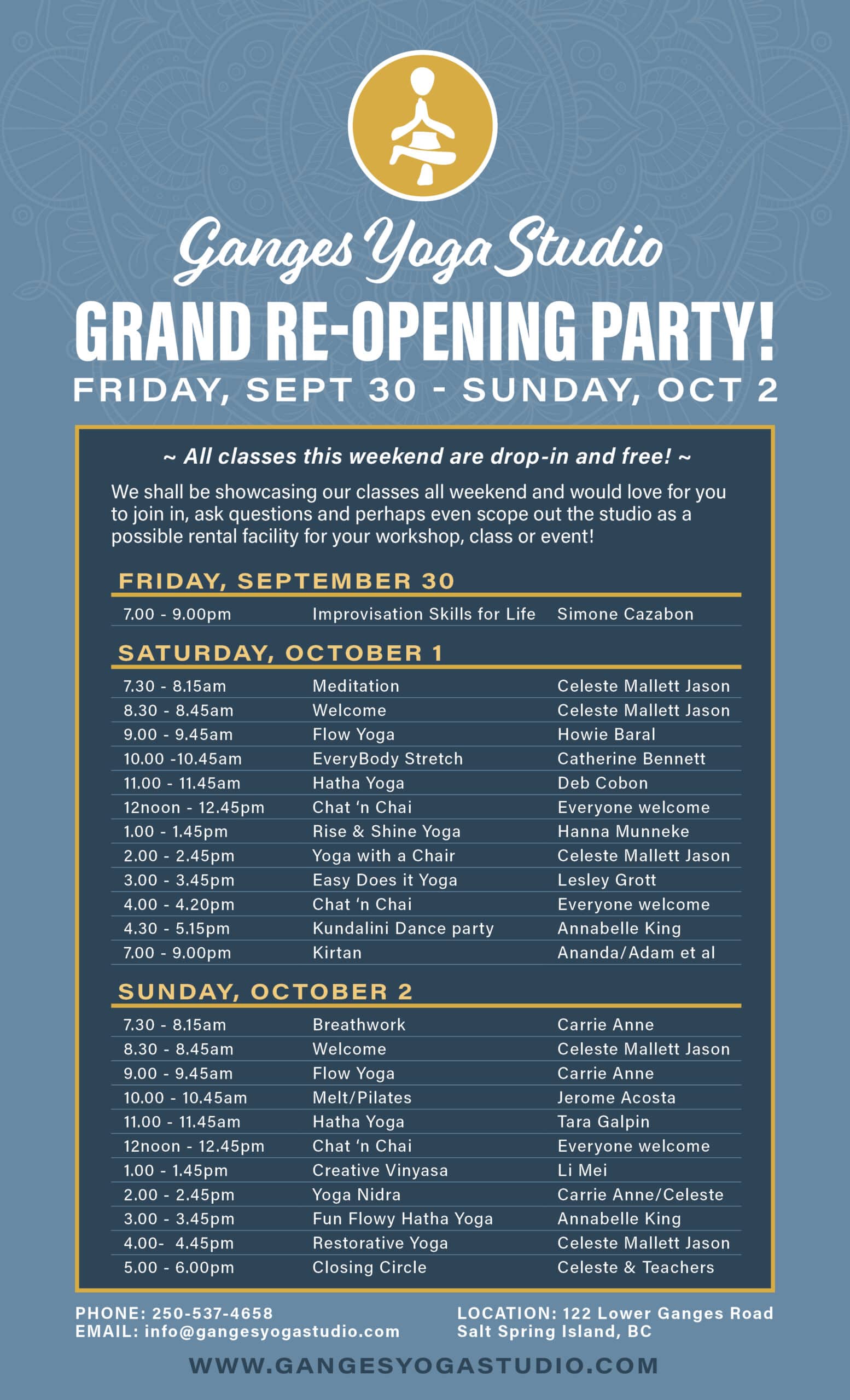 Ganges Yoga Grand Re-Opening Party poster